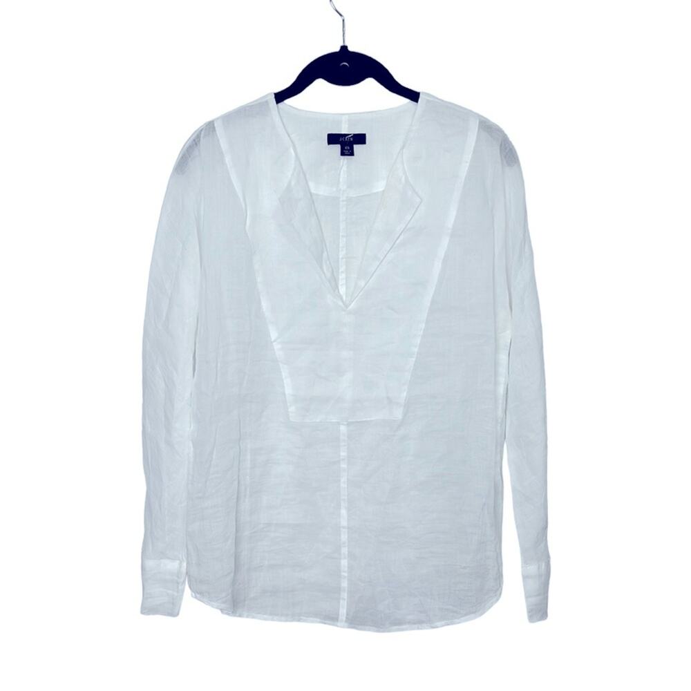 J. Crew Women's V-Neck Collared Long Sleeve Top White Size XS